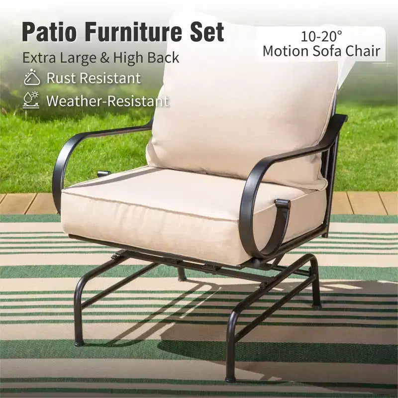 Captiva Designs Ensemble de conversation d'extérieur 6 pièces en métal extra large avec chaises à dossier basculant et table basse
