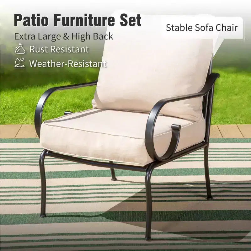 Captiva Designs Ensemble de conversation d'extérieur 6 pièces en métal extra large avec chaises à dossier basculant et table basse