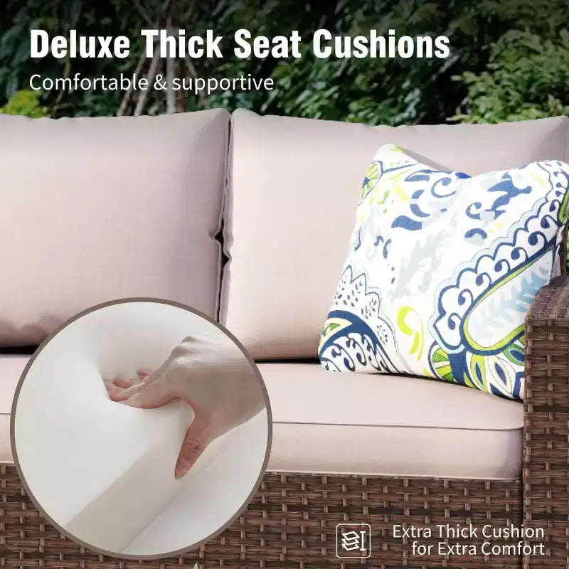 Ensemble de salon de jardin Captiva Designs 6 pièces avec braseros en rotin tressé et poufs et fauteuils individuels rembourrés