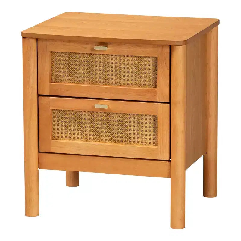 Baxton Studio Jenn, ensemble de rangement 3 pièces, bois marron doré, style Japandi, avec rotin au fini vieilli