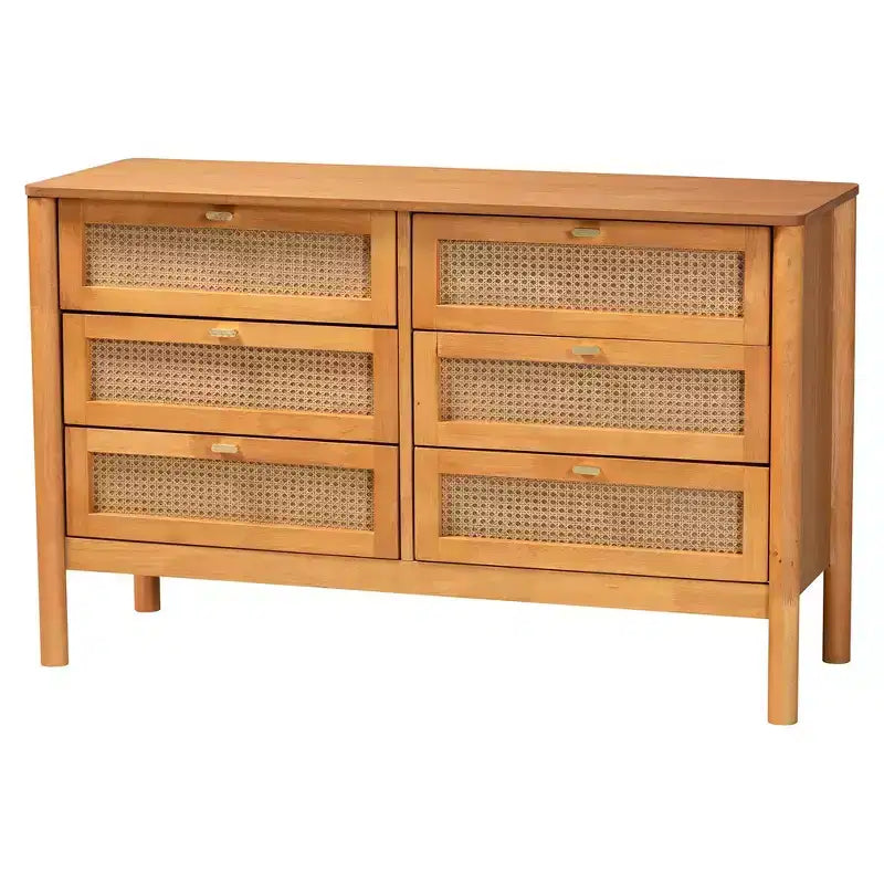 Baxton Studio Jenn, ensemble de rangement 3 pièces, bois marron doré, style Japandi, avec rotin au fini vieilli