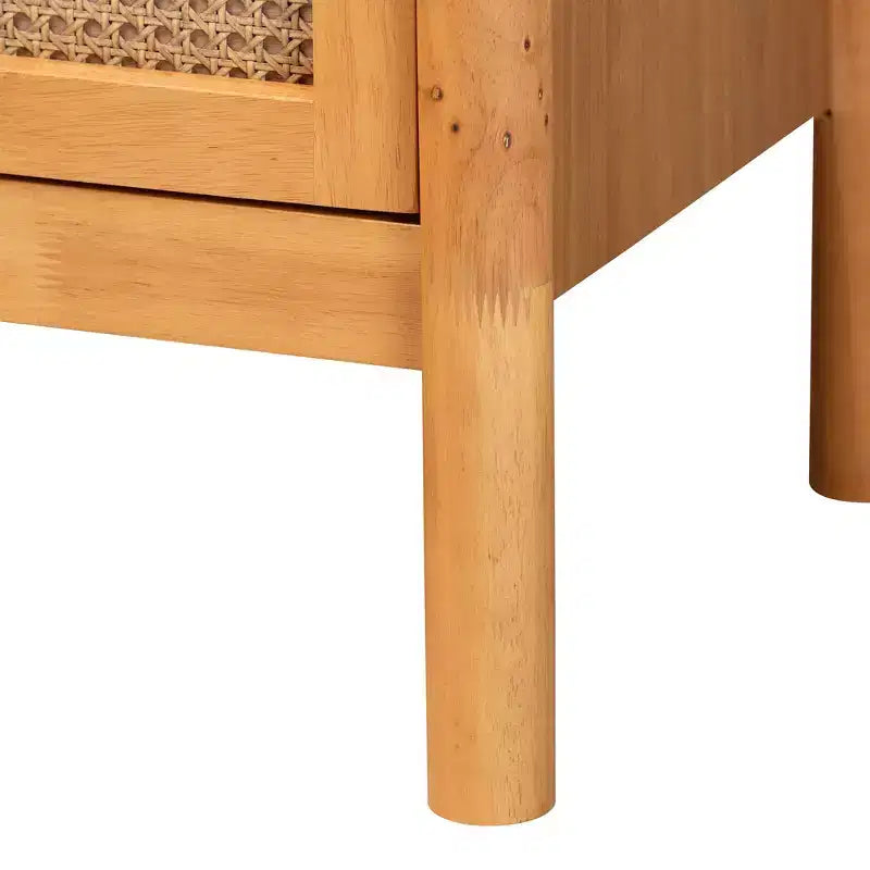 Baxton Studio Jenn, ensemble de rangement 3 pièces, bois marron doré, style Japandi, avec rotin au fini vieilli