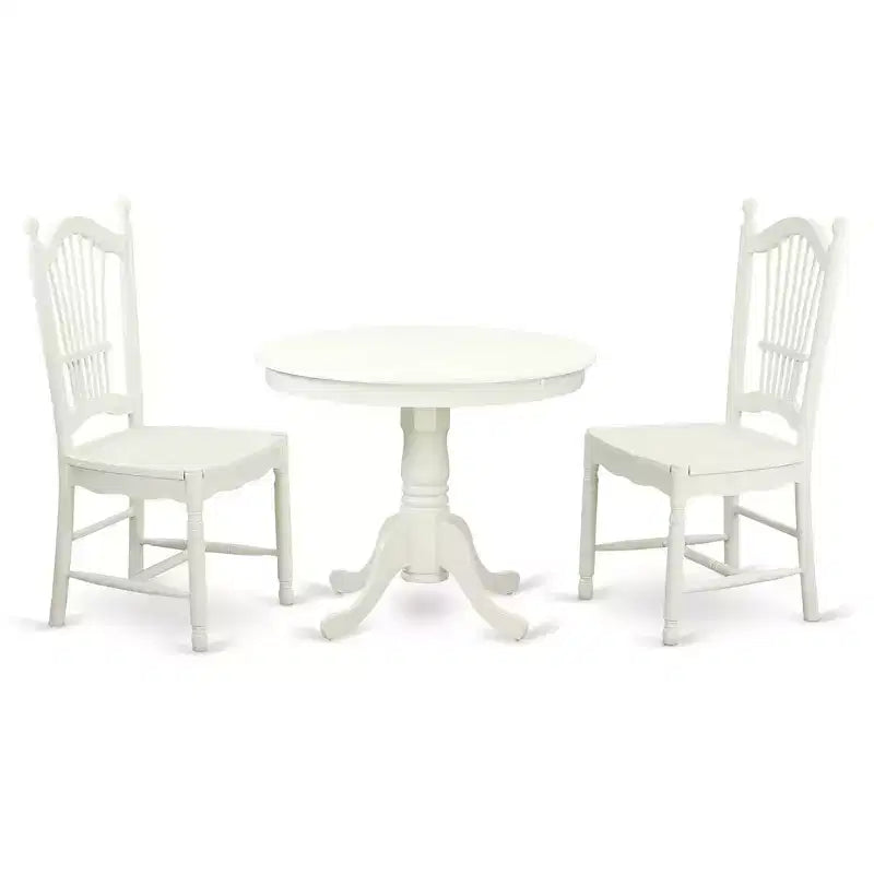 HomeStock Dining Room Kitchen Table Set Round Linen White
