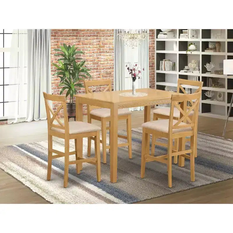 Ensemble de salle à manger hauteur comptoir en bois dur asiatique avec table de pub et chaises