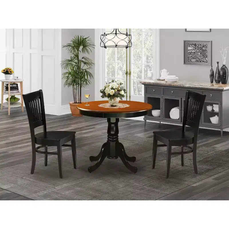HomeStock ANVA3 Black Round Pedestal Dining Set