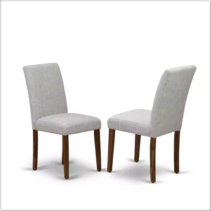Ensemble de salle à manger 7 pièces HomeStock avec table ronde à pied central en noyer antique et 6 chaises Parson en lin