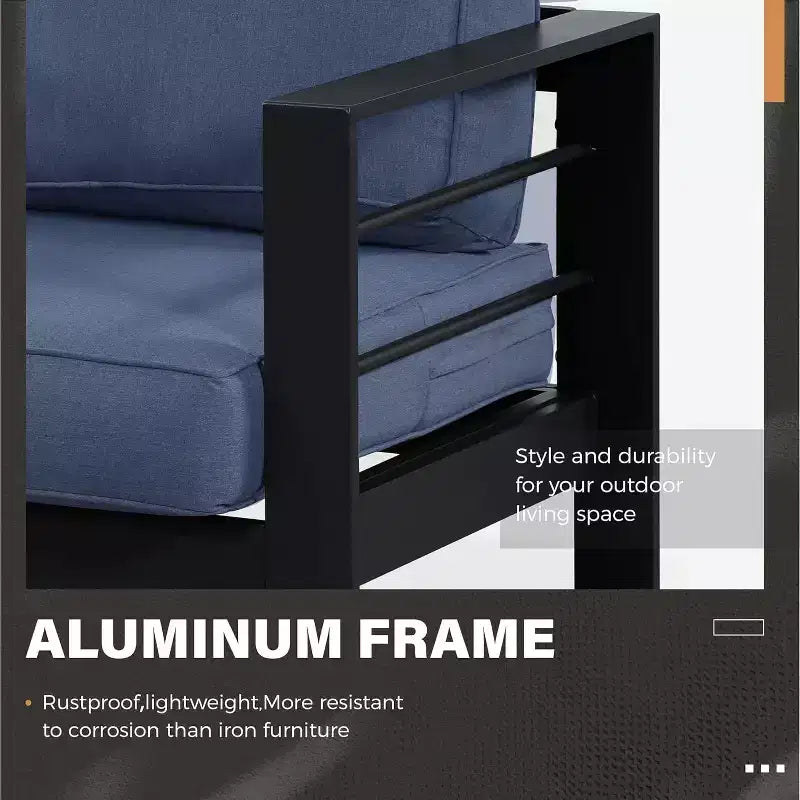 Ensemble de meubles de patio Heynemo en aluminium avec foyer, ensemble de meubles d'extérieur 5 pièces avec coussins pour balcon, véranda et jardin