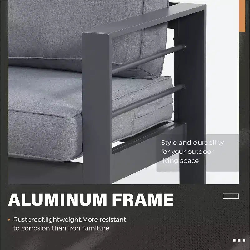 Ensemble de meubles de patio Heynemo en aluminium avec foyer, ensemble de meubles d'extérieur 5 pièces avec coussins pour balcon, véranda et jardin