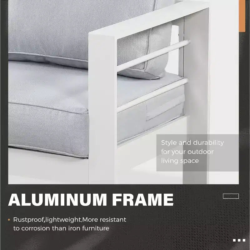 Ensemble de meubles de patio Heynemo en aluminium avec foyer, ensemble de meubles d'extérieur 5 pièces avec coussins pour balcon, véranda et jardin
