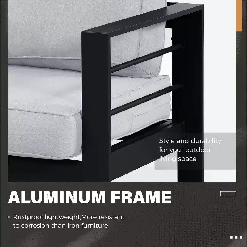 Ensemble de meubles de patio Heynemo en aluminium avec foyer, ensemble de meubles d'extérieur 5 pièces avec coussins pour balcon, véranda et jardin
