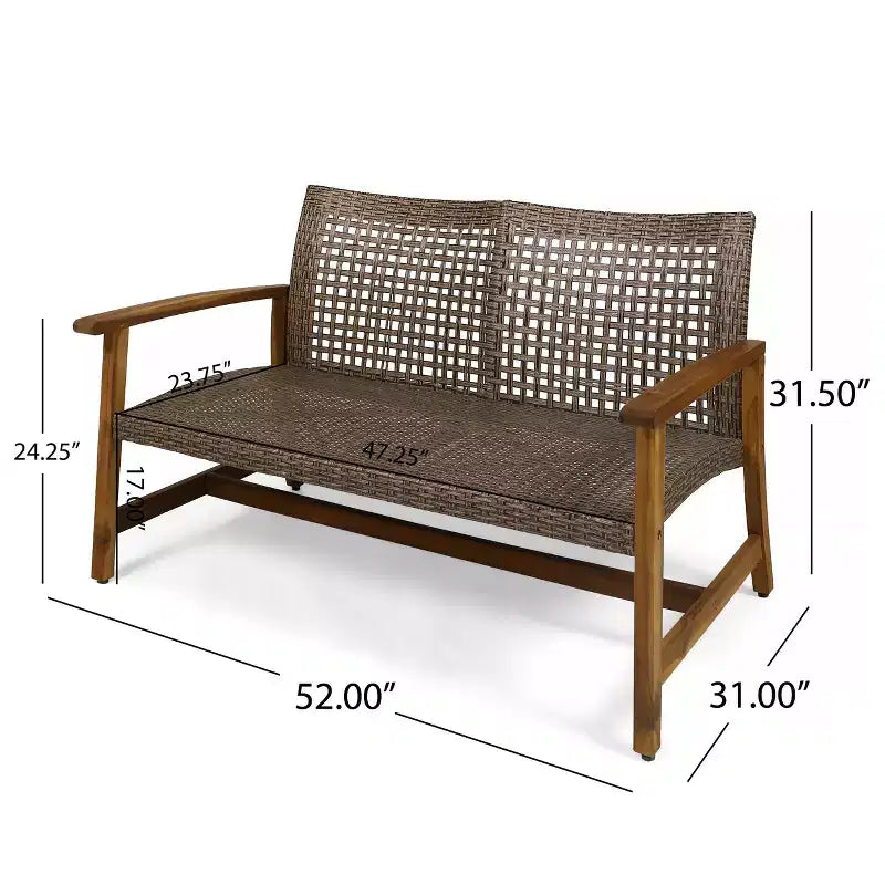 Christopher Knight Home Ensemble de conversation Augusta en bois d'acacia et osier d'extérieur 6 places avec foyer