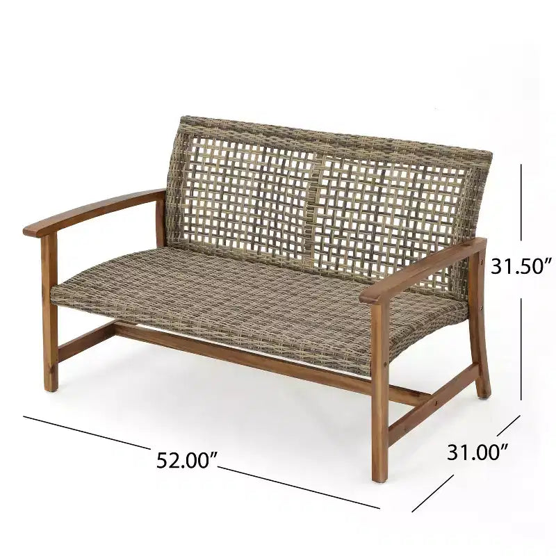 Christopher Knight Home Ensemble de conversation Augusta en bois d'acacia et osier d'extérieur 6 places avec foyer