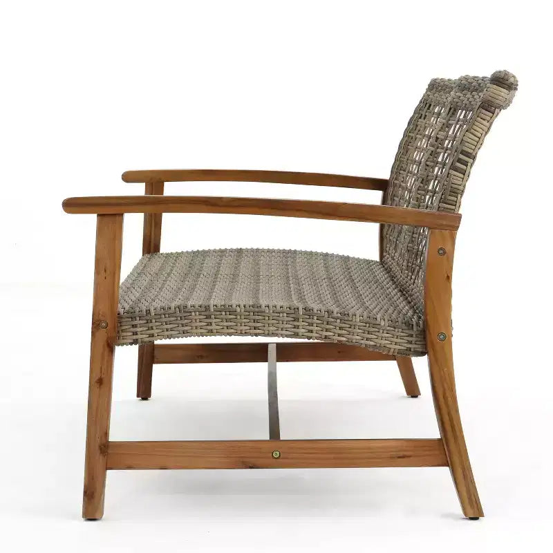 Christopher Knight Home Ensemble de conversation Augusta en bois d'acacia et osier d'extérieur 6 places avec foyer