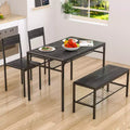 VECELO Table à manger de 110 cm avec banc et 2 chaises pour 4, table de cuisine rectangulaire moderne avec cadre en métal pour petit espace, noir/marron