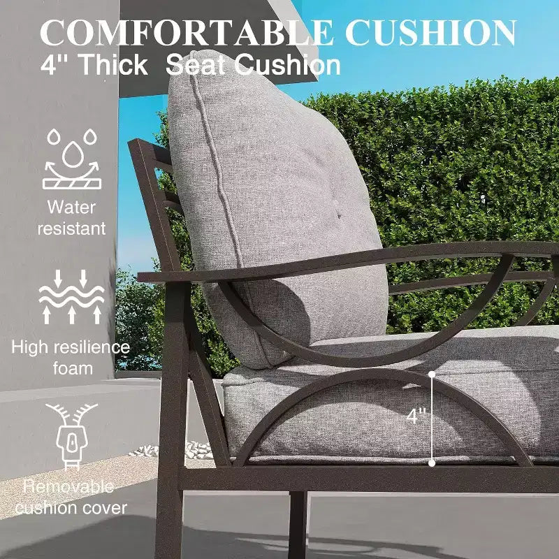 Ensemble de mobilier de jardin Heynemo, ensemble de conversation de 5 pièces avec poufs, mobilier de jardin en métal pour porche, cour arrière, jardin