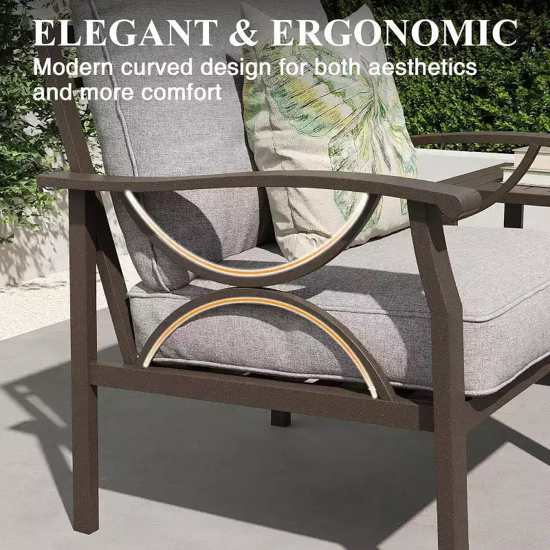 Ensemble de mobilier de jardin Heynemo, ensemble de conversation de 5 pièces avec poufs, mobilier de jardin en métal pour porche, cour arrière, jardin
