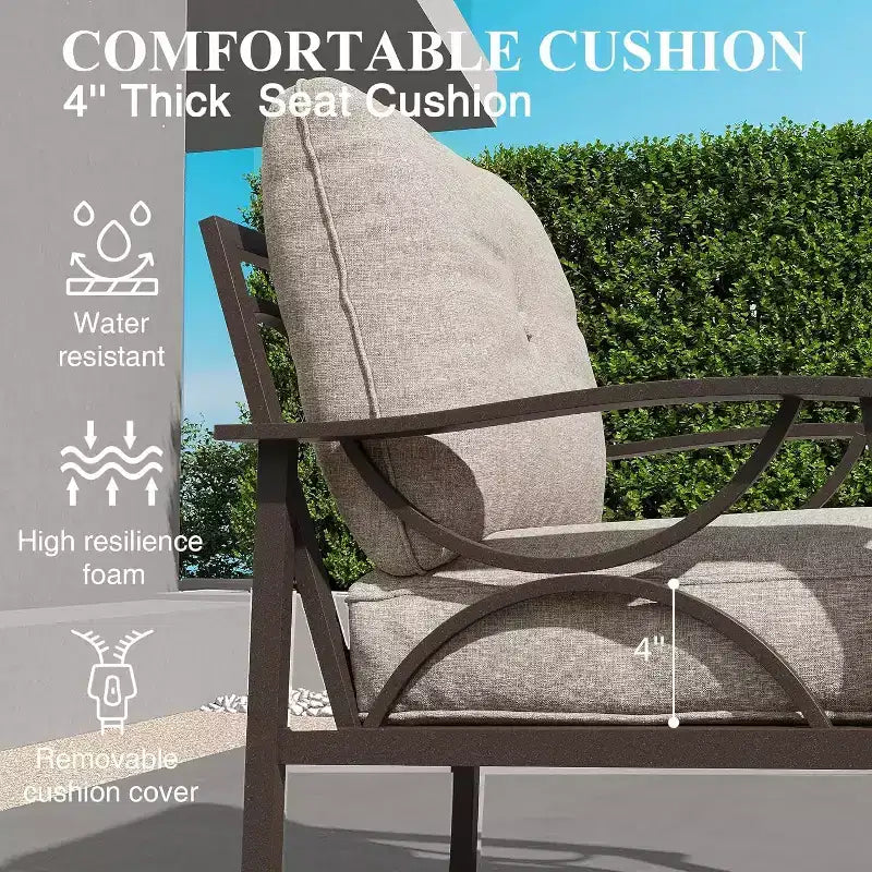 Ensemble de mobilier de jardin Heynemo, ensemble de conversation de 5 pièces avec poufs, mobilier de jardin en métal pour porche, cour arrière, jardin