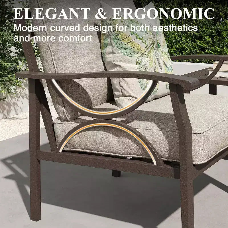 Ensemble de mobilier de jardin Heynemo, ensemble de conversation de 5 pièces avec poufs, mobilier de jardin en métal pour porche, cour arrière, jardin