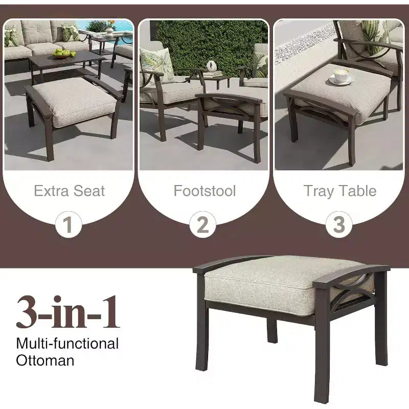 Ensemble de mobilier de jardin Heynemo, ensemble de conversation de 5 pièces avec poufs, mobilier de jardin en métal pour porche, cour arrière, jardin