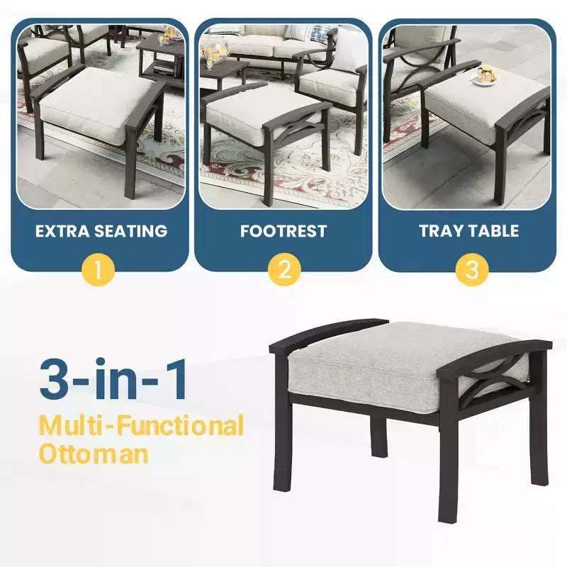 Ensemble de mobilier de jardin Heynemo, ensemble de conversation de 5 pièces avec poufs, mobilier de jardin en métal pour porche, cour arrière, jardin
