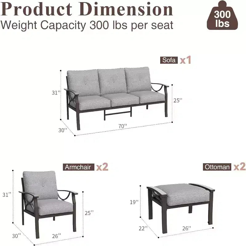 Ensemble de mobilier de jardin Heynemo, ensemble de conversation de 5 pièces avec poufs, mobilier de jardin en métal pour porche, cour arrière, jardin