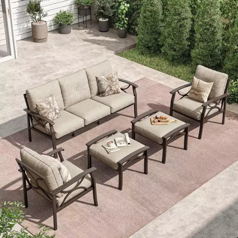 Heynemo Outdoor Patio Furniture Set, 5 Piece Patio Conversation Set with Ottomans, Metal Furniture Set for Porch Backyard Garden