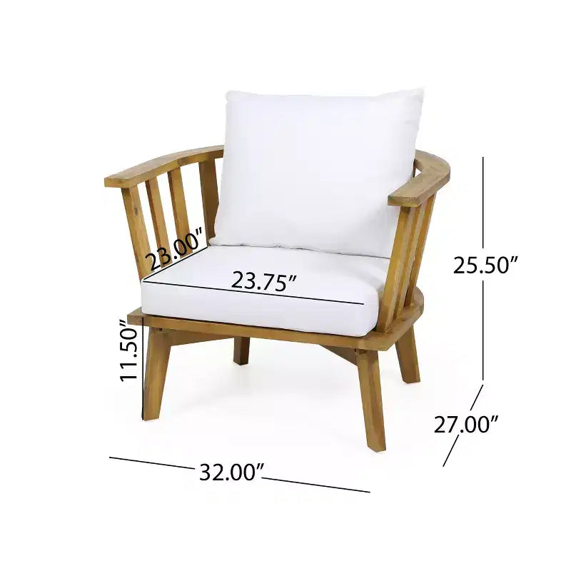 GDFStudio Oleander Ensemble fauteuil et table d'appoint d'extérieur en bois d'acacia avec coussins, teck/blanc