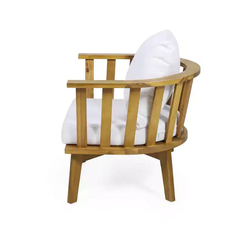 GDFStudio Oleander Ensemble fauteuil et table d'appoint d'extérieur en bois d'acacia avec coussins, teck/blanc