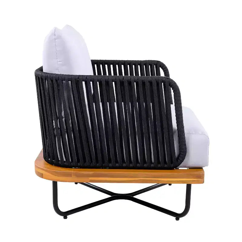 Christopher Knight Home Galen, ensemble de 6 meubles d'extérieur tissés en corde avec structure en acacia et fer, et assise rembourrée