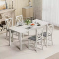 VECELO Farmhouse Style Dining Table Set, Rubber Wood Table and Upholstered Dining Chairs, Gray