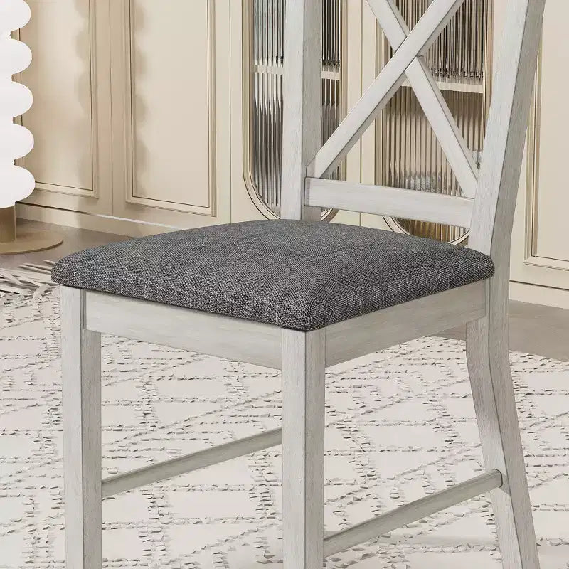 Ensemble de table à manger de style ferme VECELO, table en bois d'hévéa et chaises de salle à manger rembourrées, gris