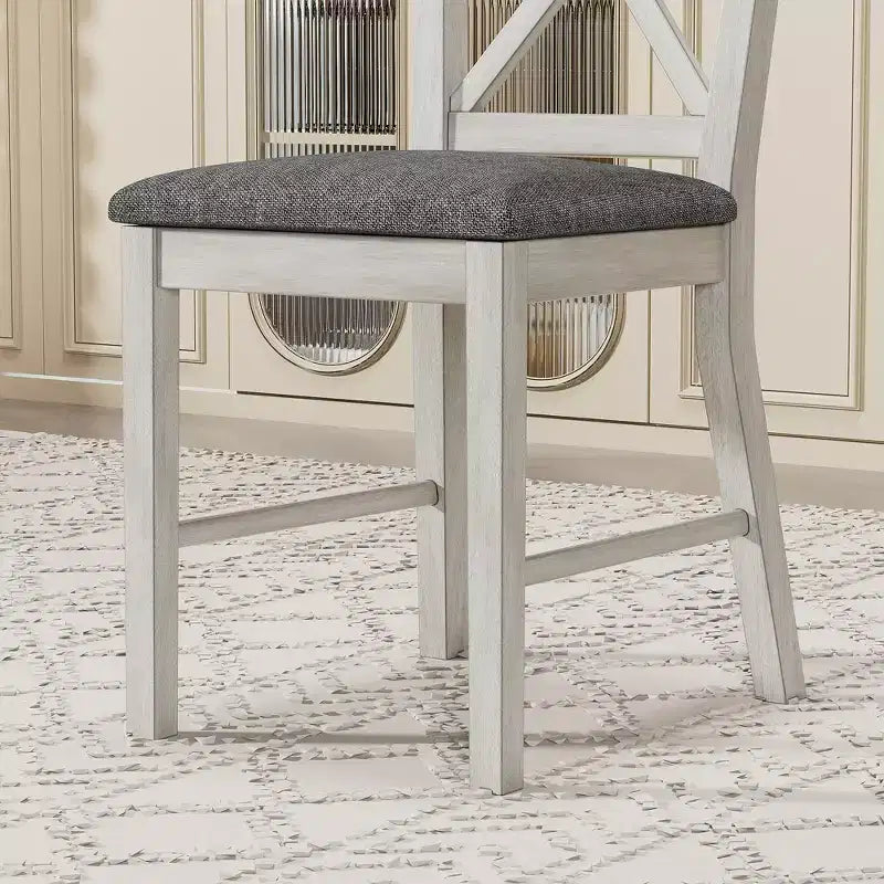 Ensemble de table à manger de style ferme VECELO, table en bois d'hévéa et chaises de salle à manger rembourrées, gris