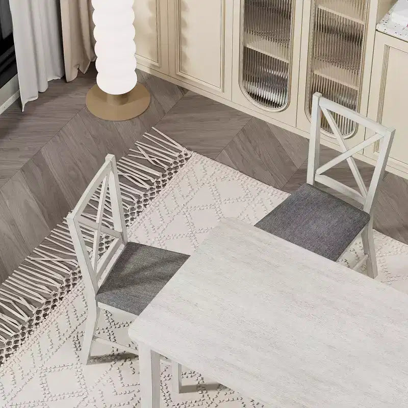 Ensemble de table à manger de style ferme VECELO, table en bois d'hévéa et chaises de salle à manger rembourrées, gris