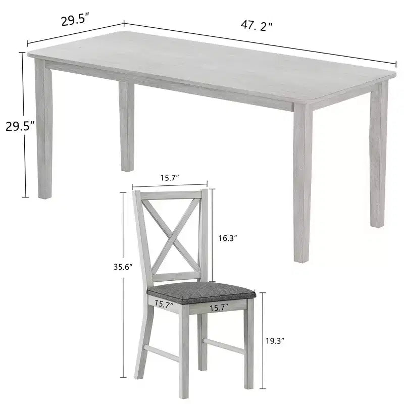 Ensemble de table à manger de style ferme VECELO, table en bois d'hévéa et chaises de salle à manger rembourrées, gris