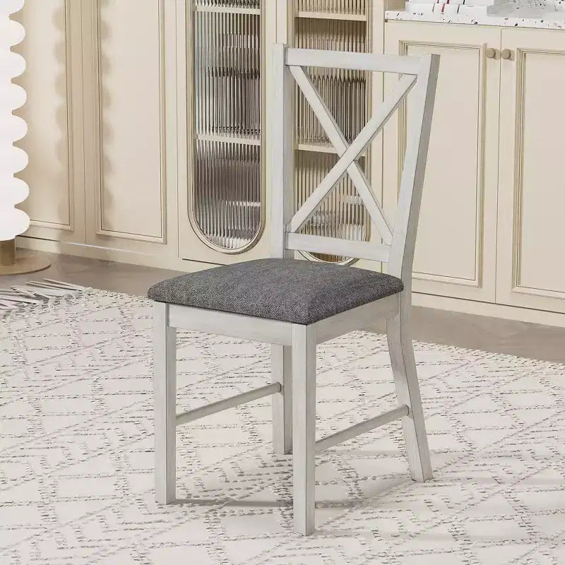 Ensemble de table à manger de style ferme VECELO, table en bois d'hévéa et chaises de salle à manger rembourrées, gris