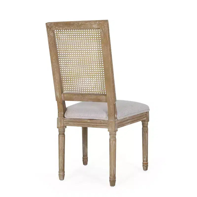 Ensemble de salle à manger extensible en bois et rotin, 7 pièces, avec tissu capitonné style campagne française, Christopher Knight Home Regan