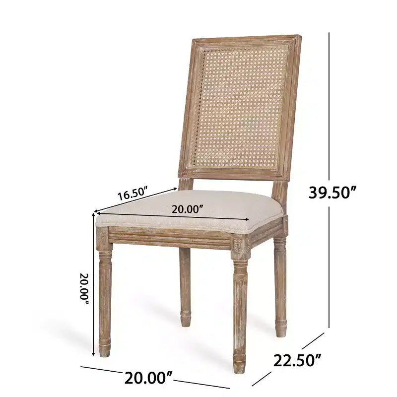 Ensemble de salle à manger extensible en bois et rotin, 7 pièces, avec tissu capitonné style campagne française, Christopher Knight Home Regan