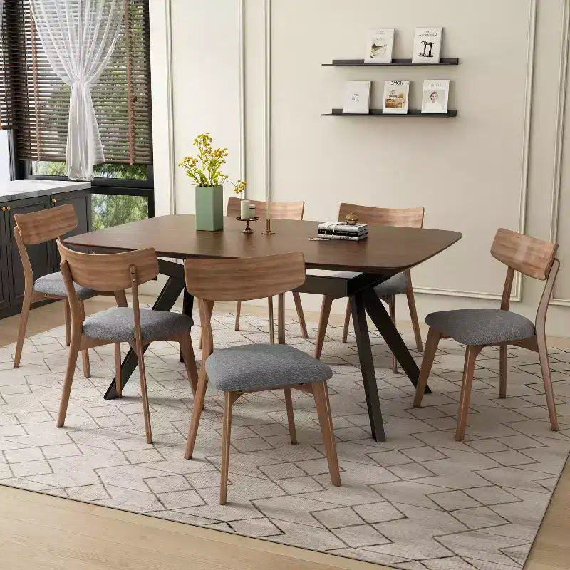 Ensemble de salle à manger tapissé 7 pièces Lareyna de Christopher Knight Home en bois d'hévéa, style milieu de siècle