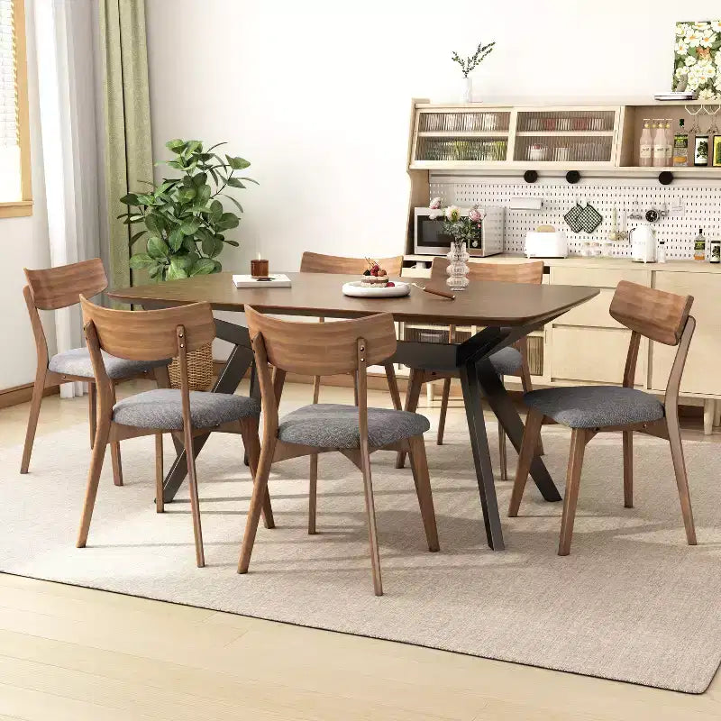 Christopher Knight Home Lareyna 7 Piece Mid-Century Modern Rubberwood Upholstered Dining Set