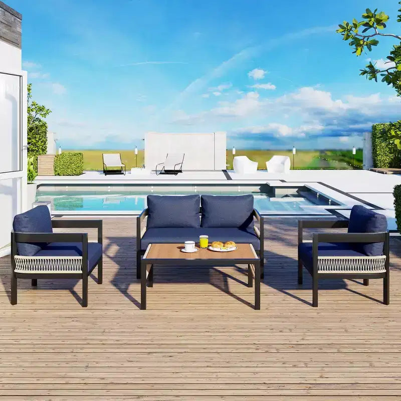 Ensemble de canapés de jardin en fer multi-personnes avec une table, décoration en rotin, imperméable, antirouille, adapté pour le jardin et la pelouse