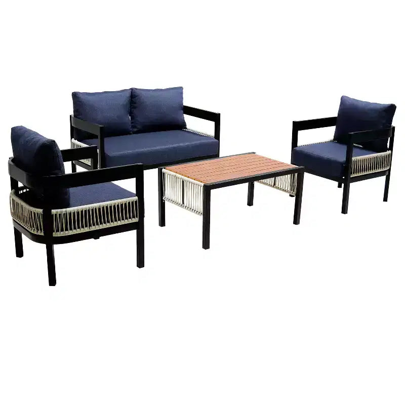 Ensemble de canapés de jardin en fer multi-personnes avec une table, décoration en rotin, imperméable, antirouille, adapté pour le jardin et la pelouse