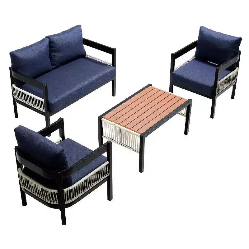 Ensemble de canapés de jardin en fer multi-personnes avec une table, décoration en rotin, imperméable, antirouille, adapté pour le jardin et la pelouse