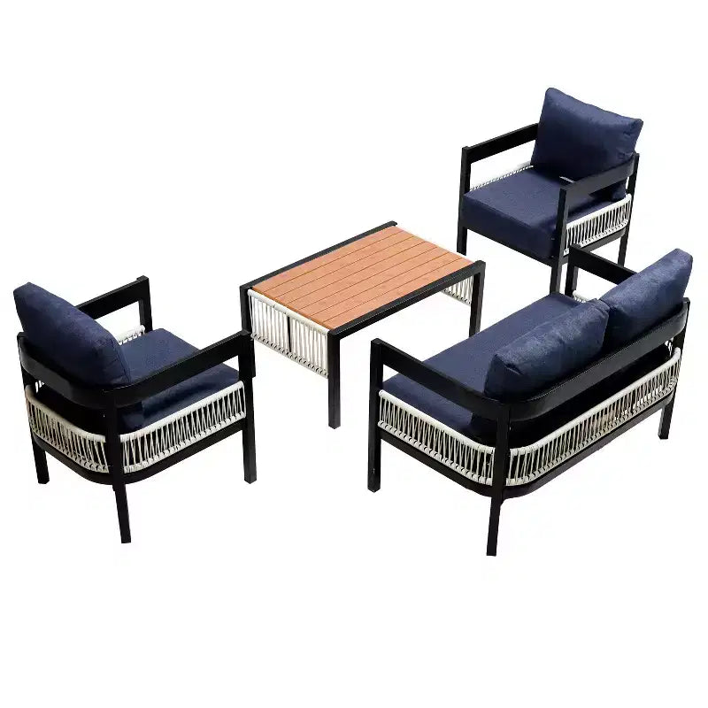 Ensemble de canapés de jardin en fer multi-personnes avec une table, décoration en rotin, imperméable, antirouille, adapté pour le jardin et la pelouse