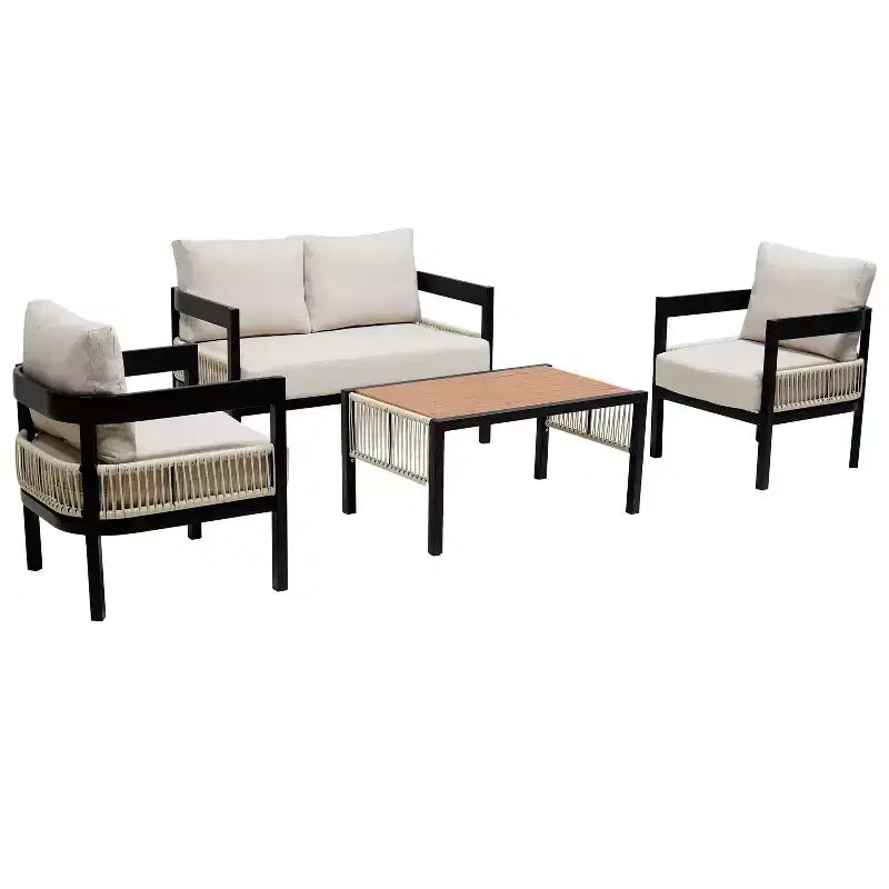 Ensemble de canapés de jardin en fer multi-personnes avec une table, décoration en rotin, imperméable, antirouille, adapté pour le jardin et la pelouse