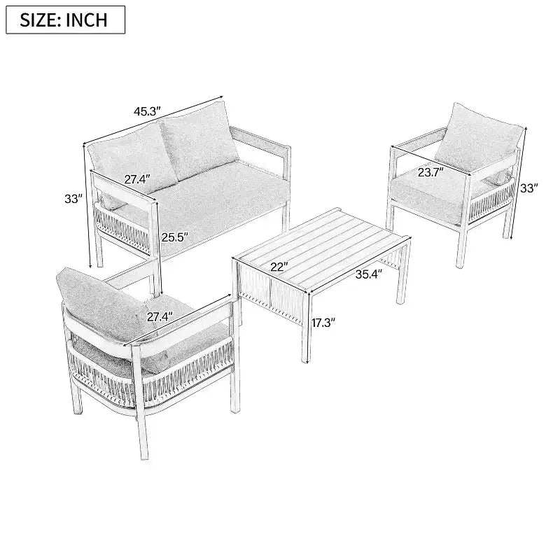 Ensemble de canapés de jardin en fer multi-personnes avec une table, décoration en rotin, imperméable, antirouille, adapté pour le jardin et la pelouse