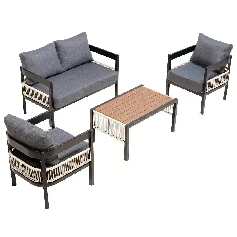 Ensemble de canapés de jardin en fer multi-personnes avec une table, décoration en rotin, imperméable, antirouille, adapté pour le jardin et la pelouse