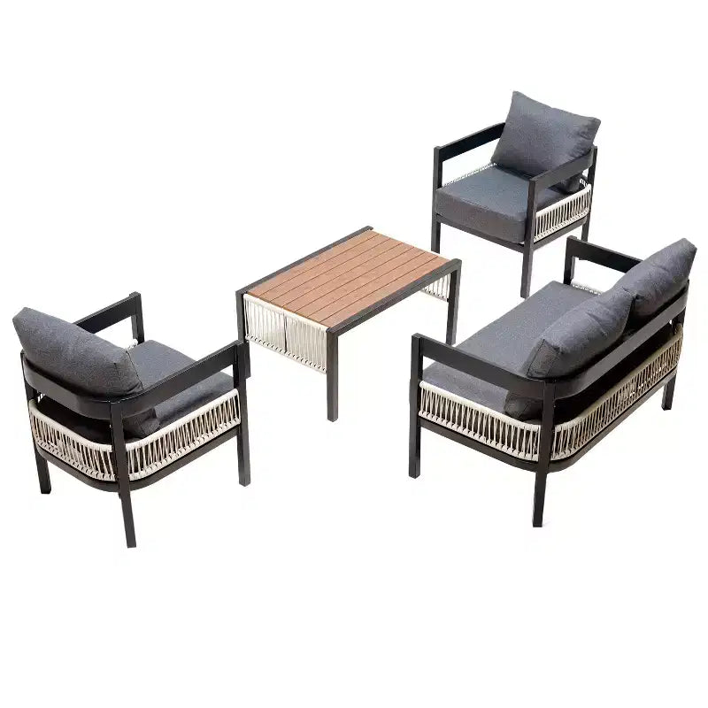 Ensemble de canapés de jardin en fer multi-personnes avec une table, décoration en rotin, imperméable, antirouille, adapté pour le jardin et la pelouse