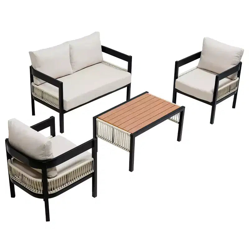 Ensemble de canapés de jardin en fer multi-personnes avec une table, décoration en rotin, imperméable, antirouille, adapté pour le jardin et la pelouse