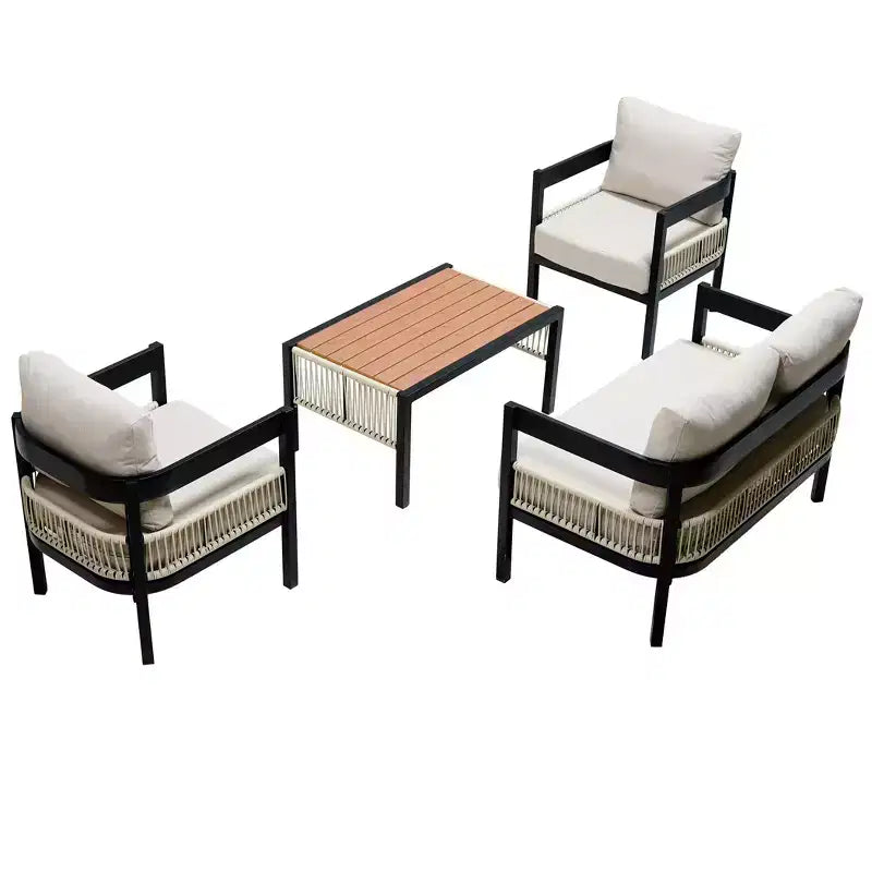 Ensemble de canapés de jardin en fer multi-personnes avec une table, décoration en rotin, imperméable, antirouille, adapté pour le jardin et la pelouse
