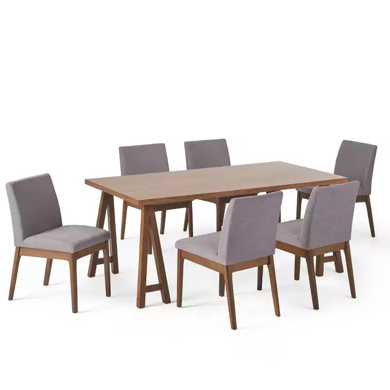Ensemble de salle à manger 7 pièces en bois rembourré en tissu style moderne du milieu du siècle Christopher Knight Home Kwame